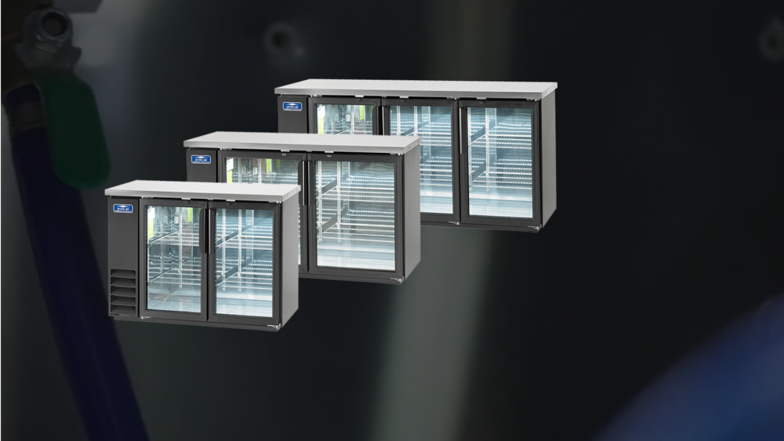 arctic air reach in coolers on a patterened background